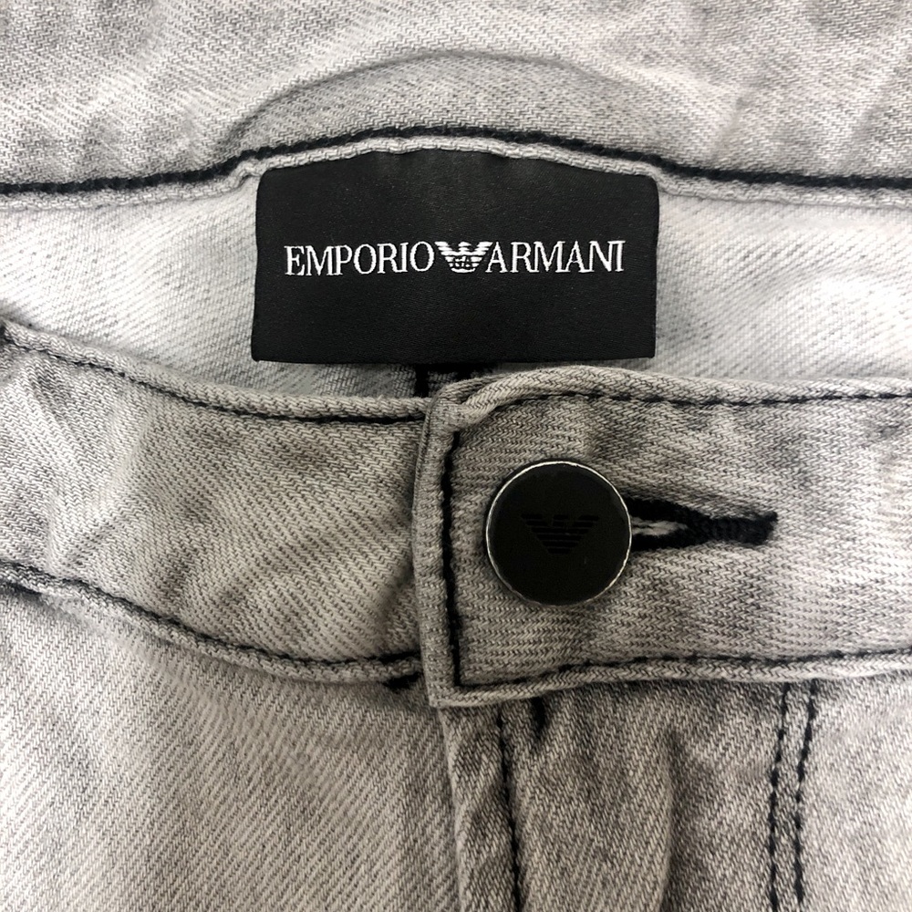 Emporio Armani Mens Stone-washed Jeans, 32x32, Slim fit, Grey with Black.